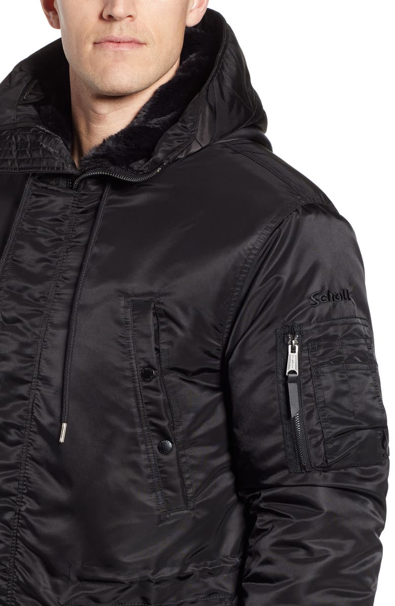 Schott NYC Satin Flight Parka with Removable Faux Fur Lining, Alternate, color, 