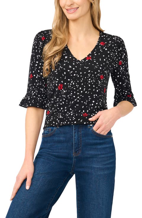 V-Neck Ruffled Cuff Top