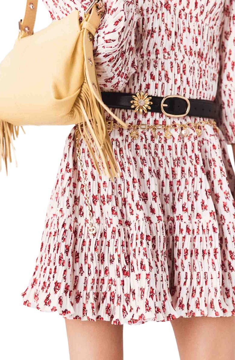 maje Patterned pleated dress, Alternate, color, Red Small Flowers Print