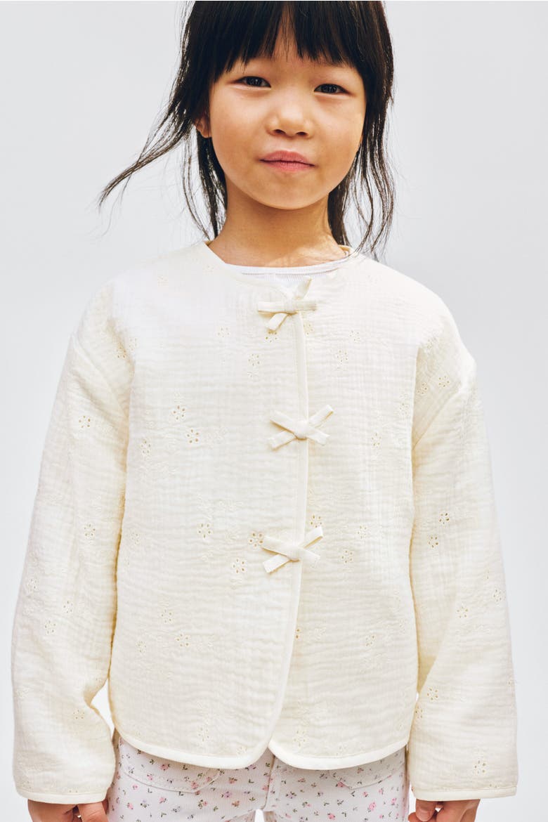 Bow-detail Muslin Jacket, Main, color, Cream