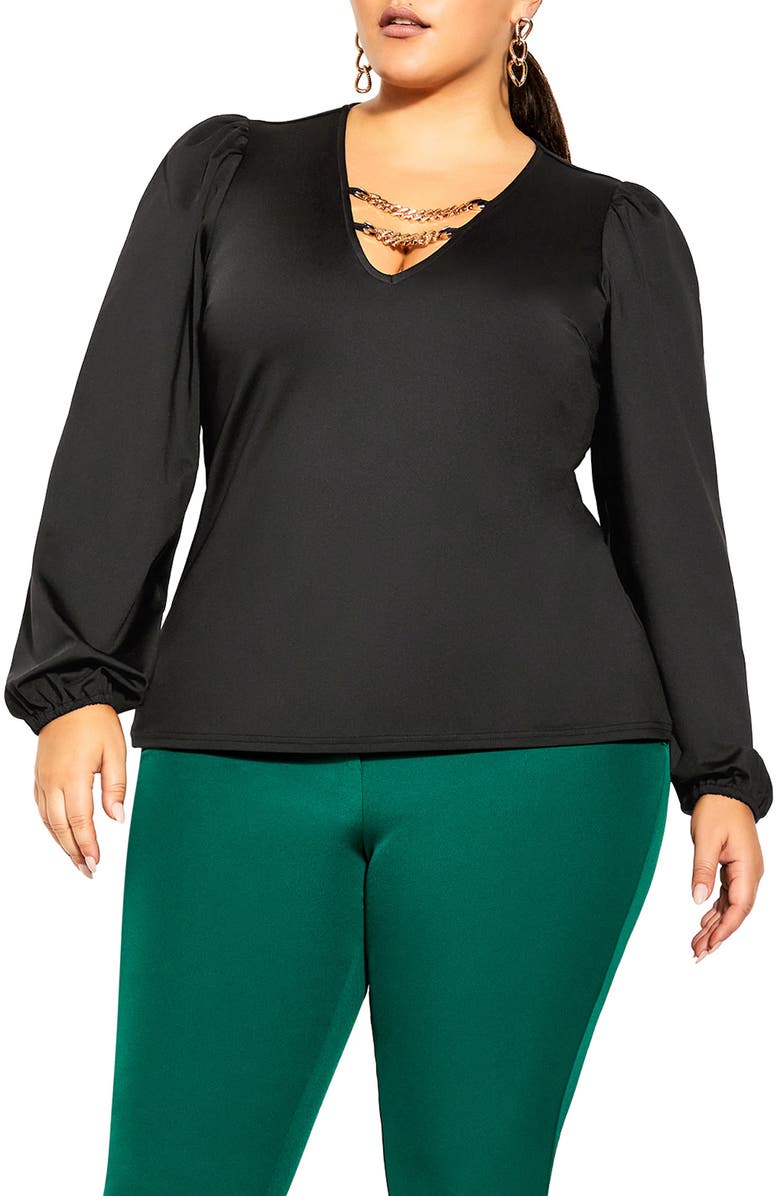 City Chic Romee Chain Detail Long Sleeve Top, Main, color, 