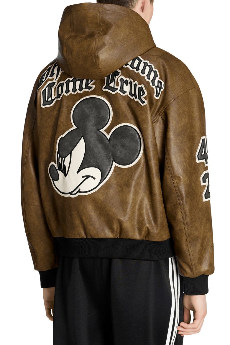 Disney Hooded Faux Leather Jacket, Alternate, color, AURORA COFFEE