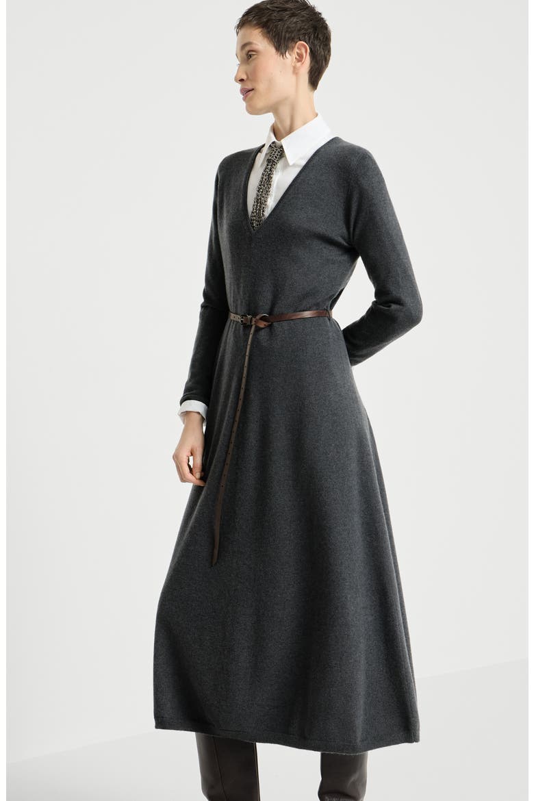 Cashmere knit dress with belt and monili, Alternate, color, Lead