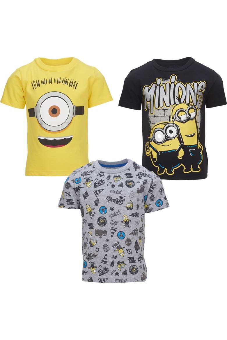 Minions 3-Pack Short Sleeve T-Shirts, Main, color, Yellow Black Grey