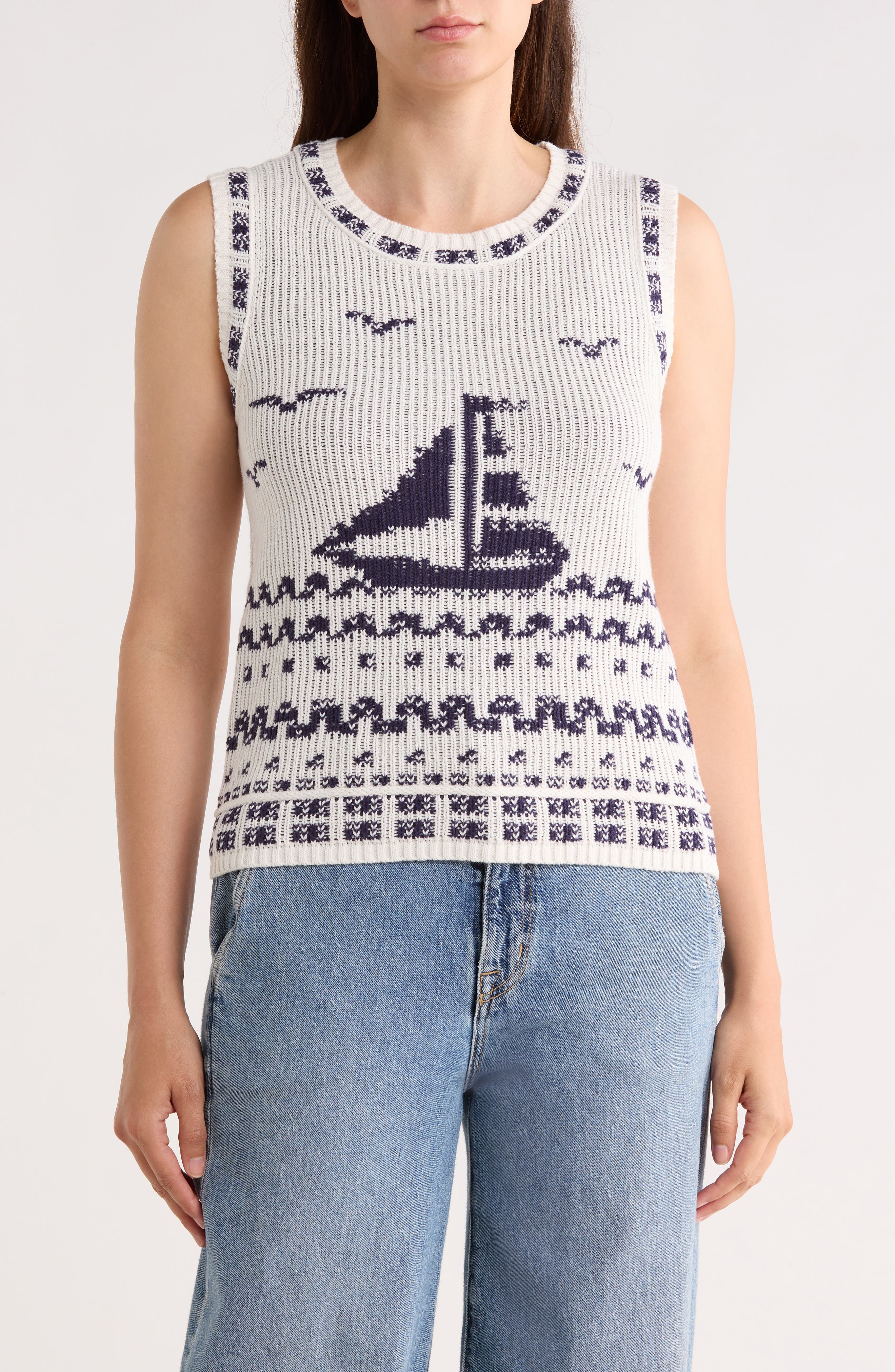 Lucky Brand Sailboat Cotton Blend Sweater Tank