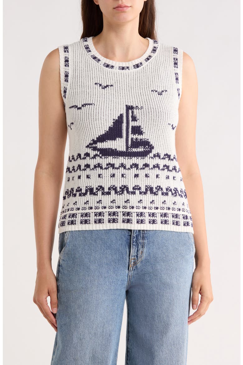 Sailboat Cotton Blend Sweater Tank, Main, color, GARDENIA