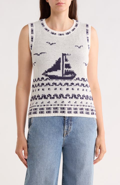 Sailboat Cotton Blend Sweater Tank