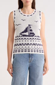 Lucky Brand Sailboat Cotton Blend Sweater Tank