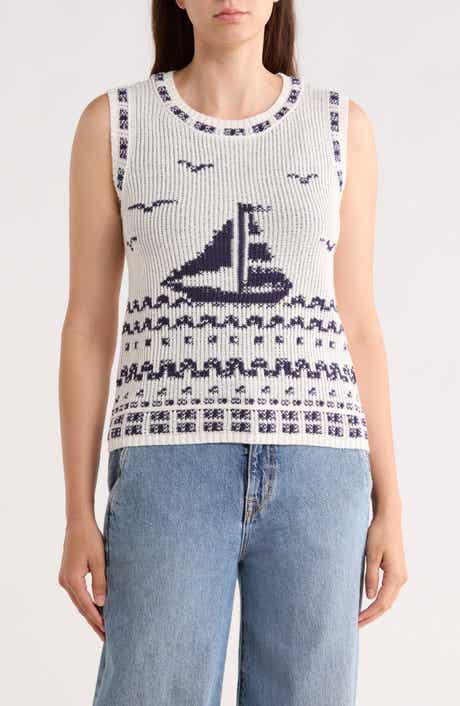 Lucky Brand Sailboat Cotton Blend Sweater Tank