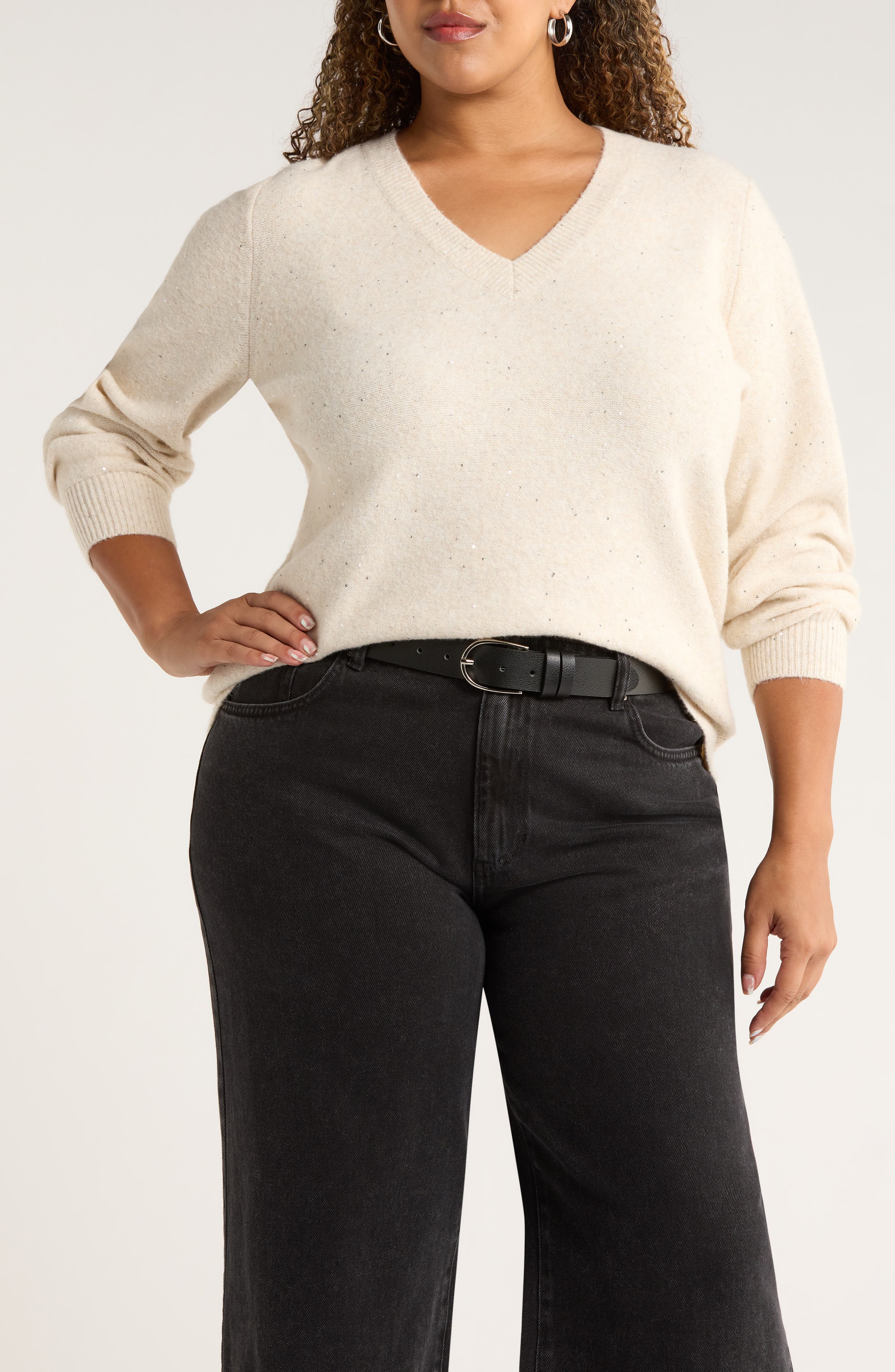 Caslon® Sequin V-Neck Sweater