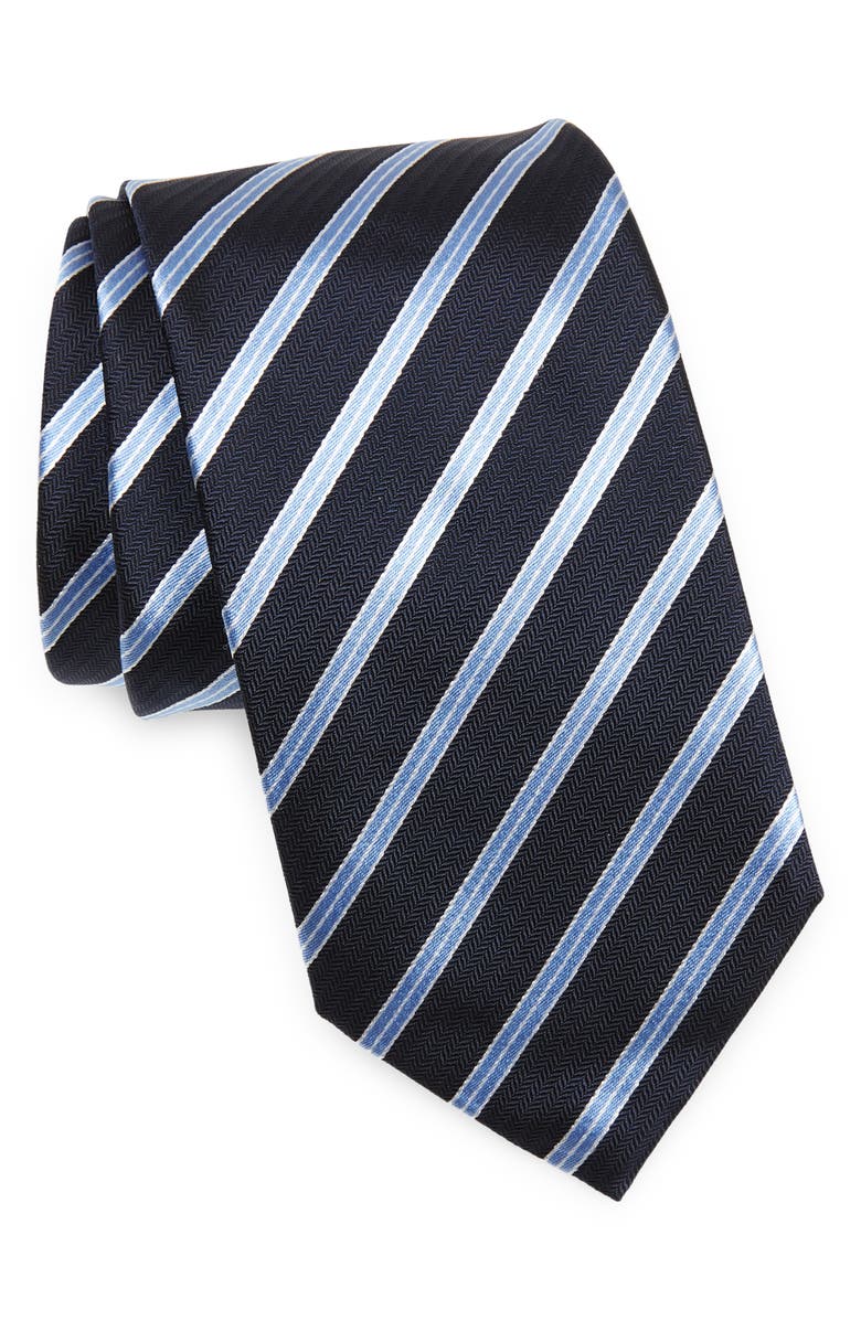 ZEGNA TIES Brera Stripe Dark Blue Silk Tie, Main, color, 