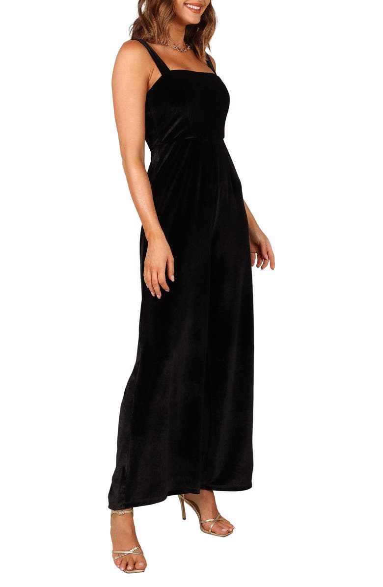 Petal & Pup Scarlette Wide Leg Velvet Jumpsuit, Alternate, color, Black