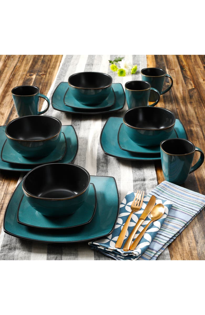 Gibson 16-Piece Soft Square Dinnerware Set Green, Alternate, color, Blue