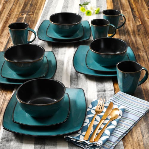 Gibson 16-piece Soft Square Dinnerware Set Green In Blue
