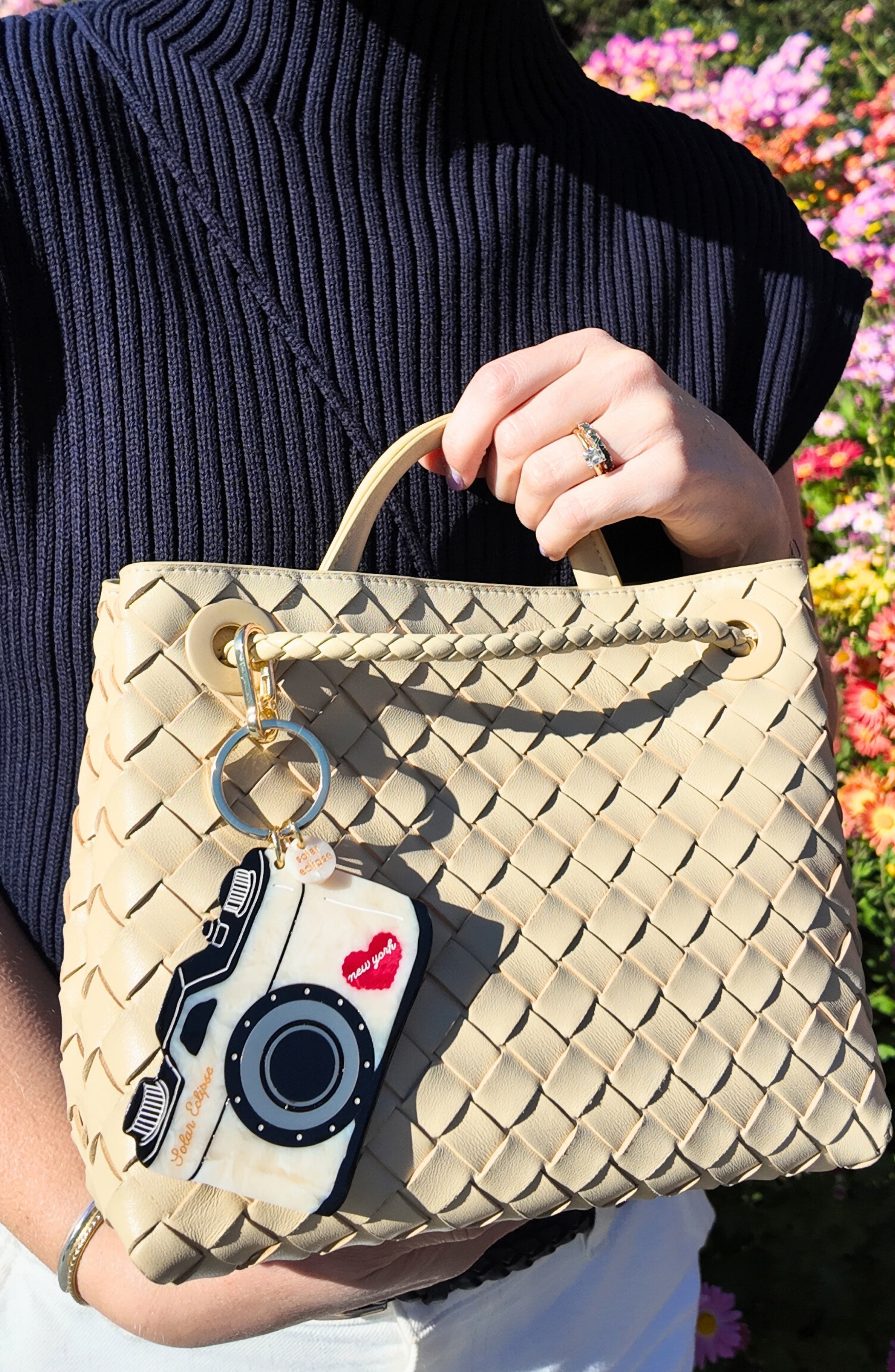 Solar Eclipse NY Camera Key Chain Bag Charm, Alternate, color, Cream