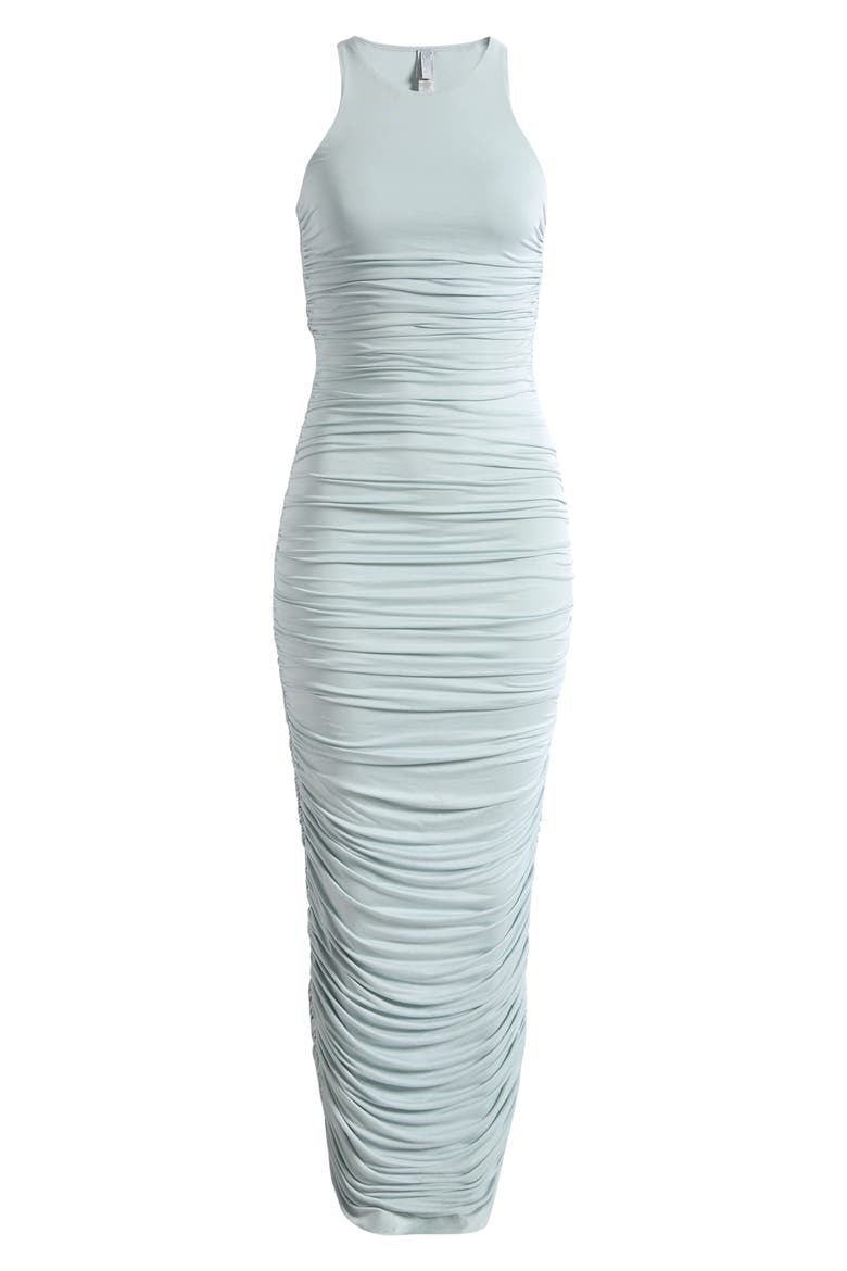 Cupro Jersey Ruched Long Dress, Main, color, PEARL