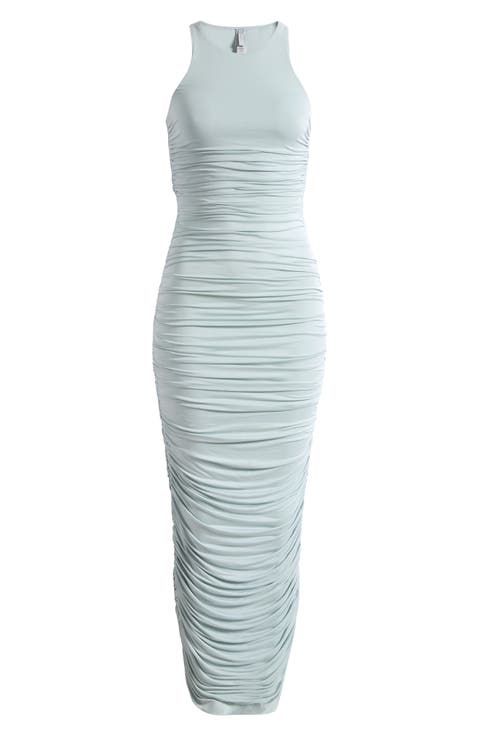 Cupro Jersey Ruched Long Dress (Regular & Plus)