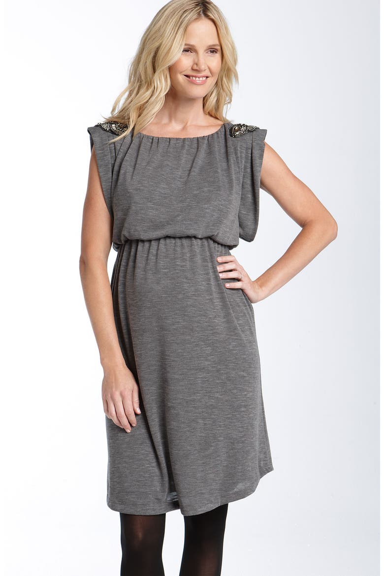 Maternity Sequin Shoulder Kimono Dress, Main, color, HEATHER CHARCOAL