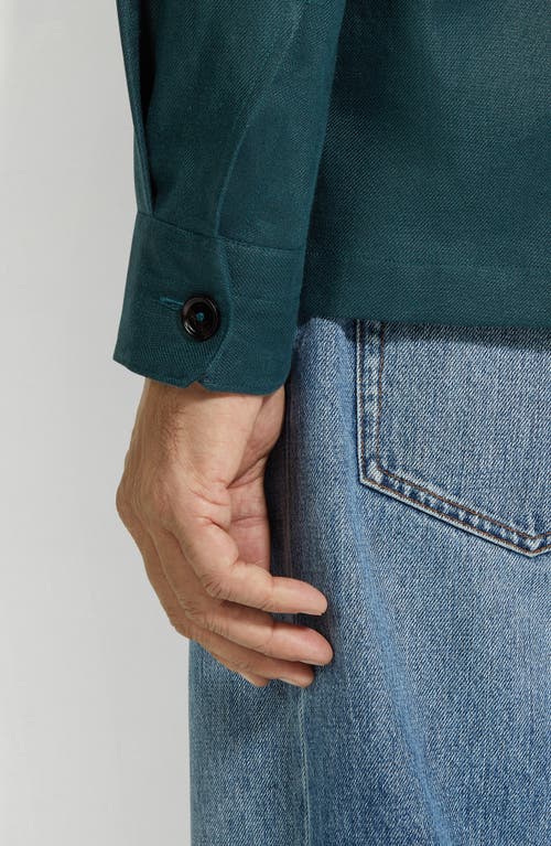 Zegna Overshirt Linen Concealed Placket In Teal Green