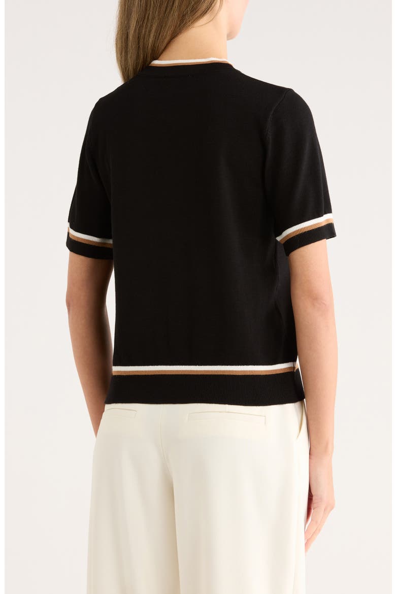 Double Tipped Tie Neck Sweater, Alternate, color, BLACK/ IVORY/ CAMEL