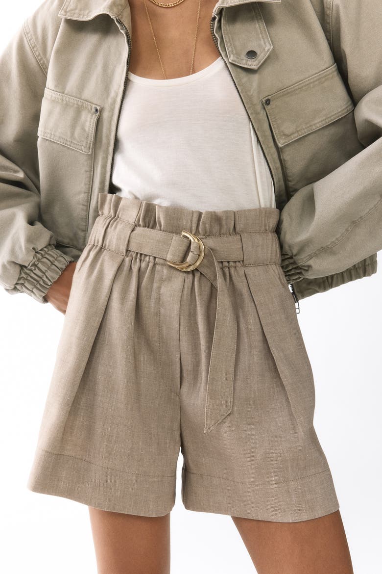 Belted Paper Bag Shorts, Alternate, color, Light taupe