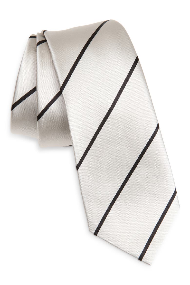 Regimental Stripe Silk Skinny Tie, Main, color, PLATINUM