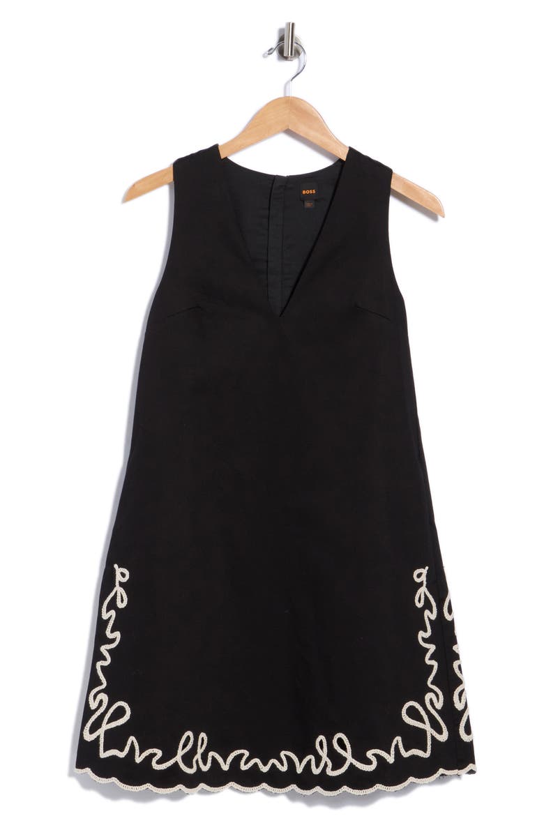 Embroidered Cotton Sleeveless Minidress, Main, color, BLACK