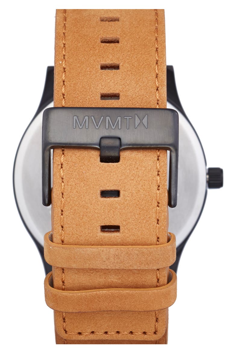 MVMT Leather Strap Watch, 45mm, Alternate, color, BLACK