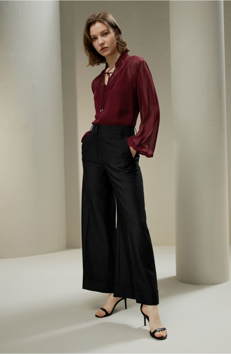 Lilysilk Tie Front Drawstring Georgette Blouse, Alternate, color, 