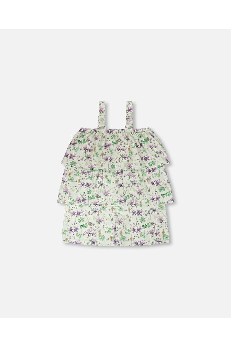Jersey Flowers Romper with Tiers, Alternate, color, Green Floral Print
