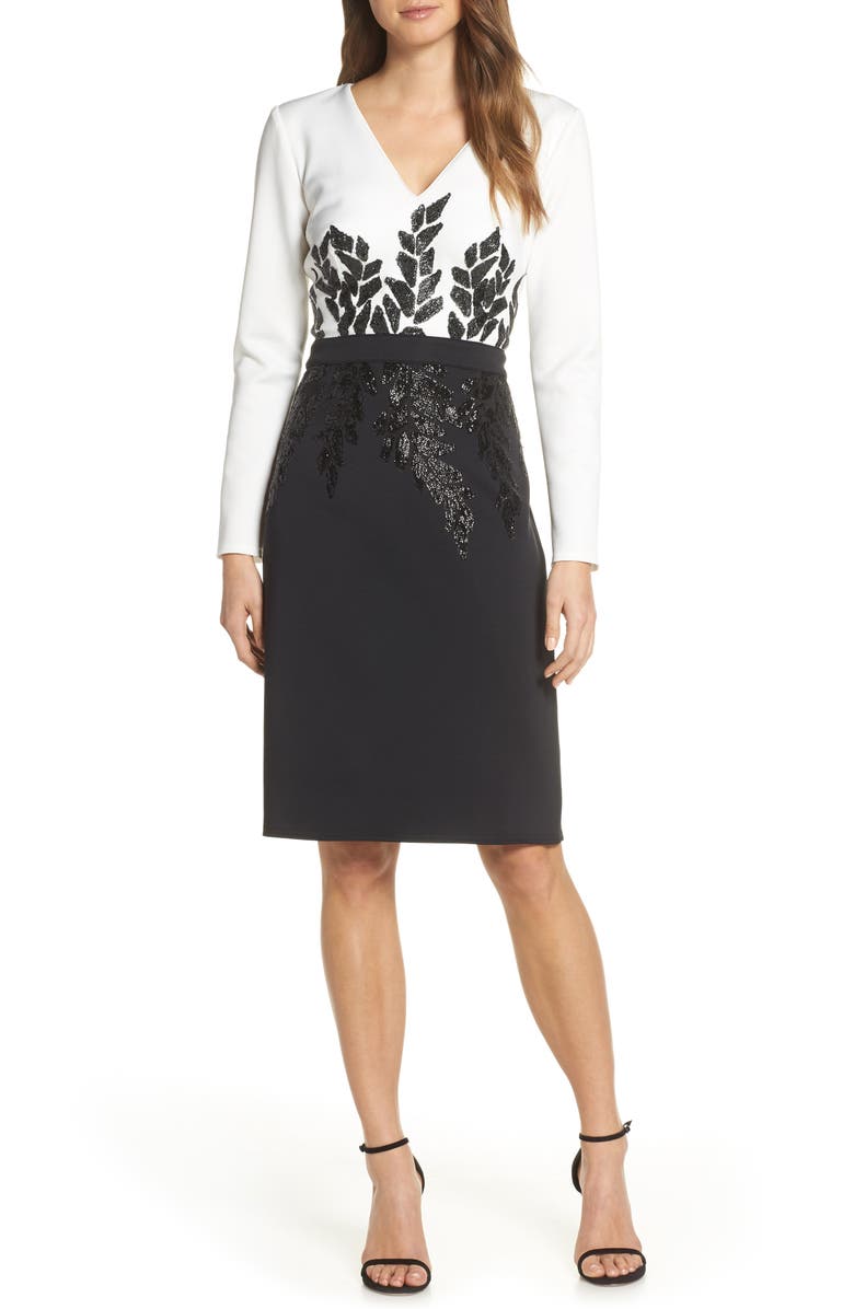 Tadashi Shoji Beaded Long Sleeve Cocktail Dress, Main, color,