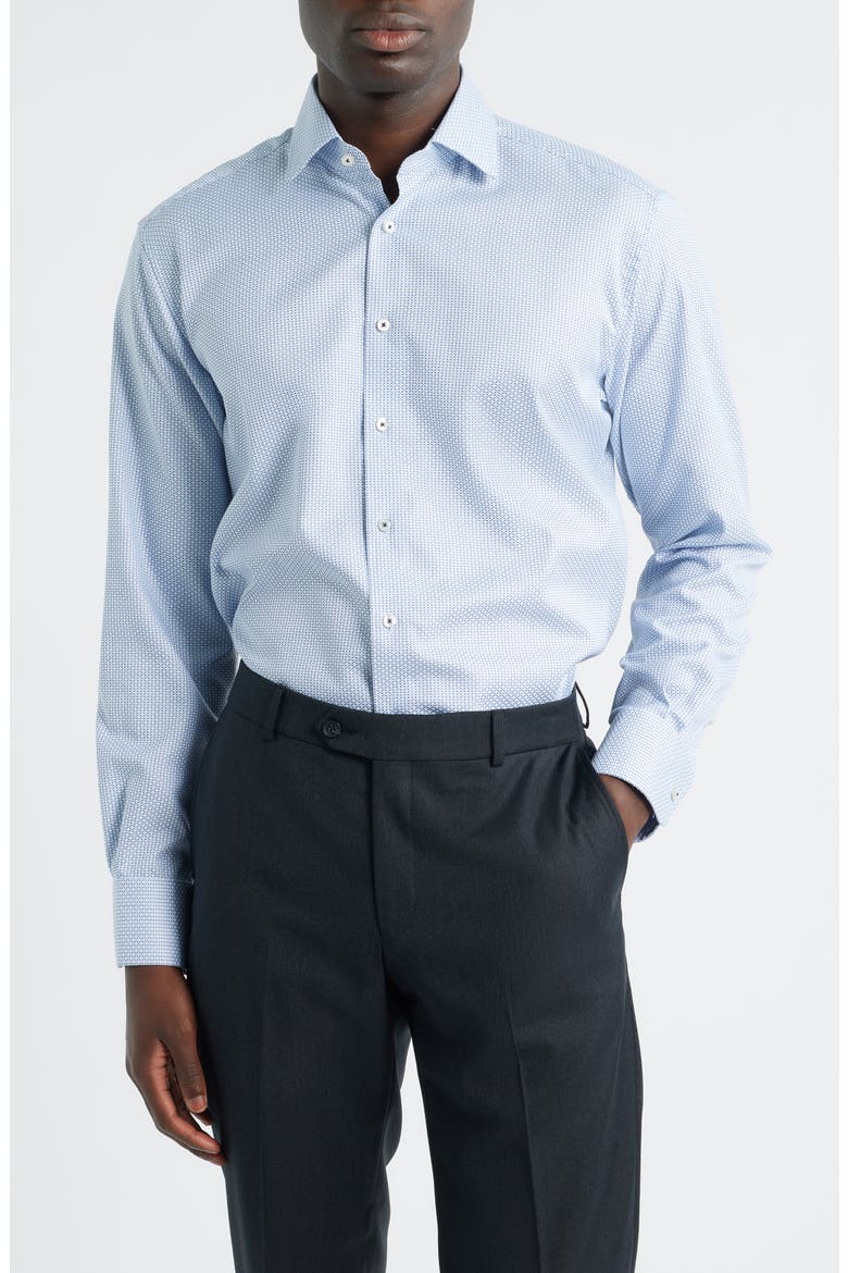 Modern Fit Micropattern Non-Iron Cotton Dobby Dress Shirt, Main, color, BLUE