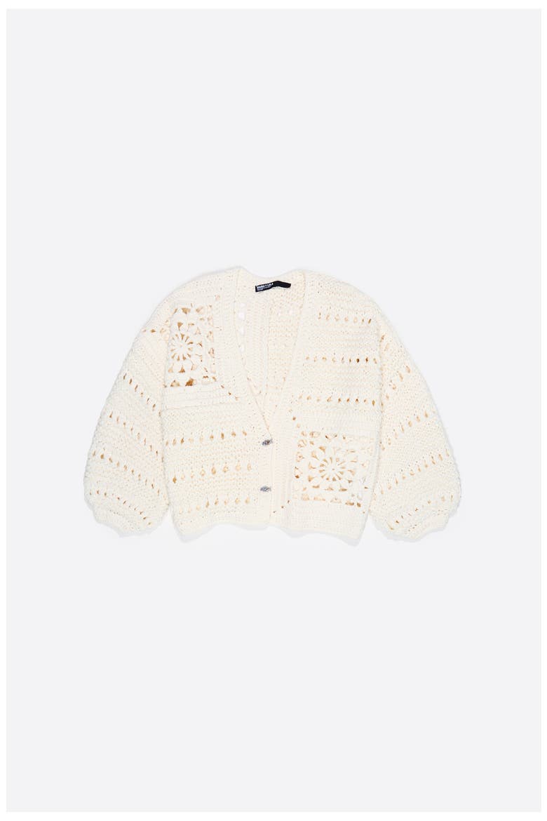 Crochet Balloon-Fit Cardigan, Alternate, color, WHITE