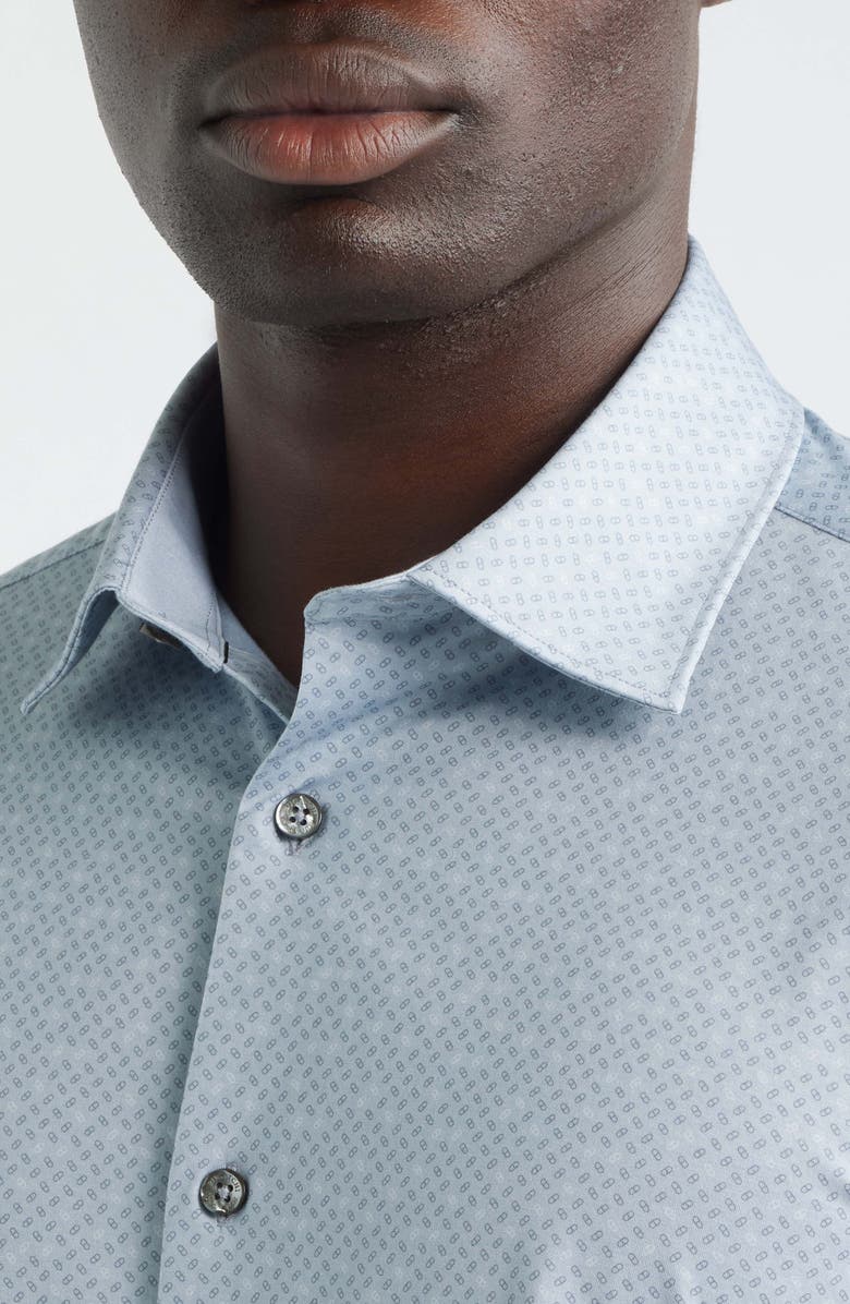 Bugatchi Jimmy OoohCotton<sup>®</sup> Geo Print Button-Up Shirt, Alternate, color, Platinum