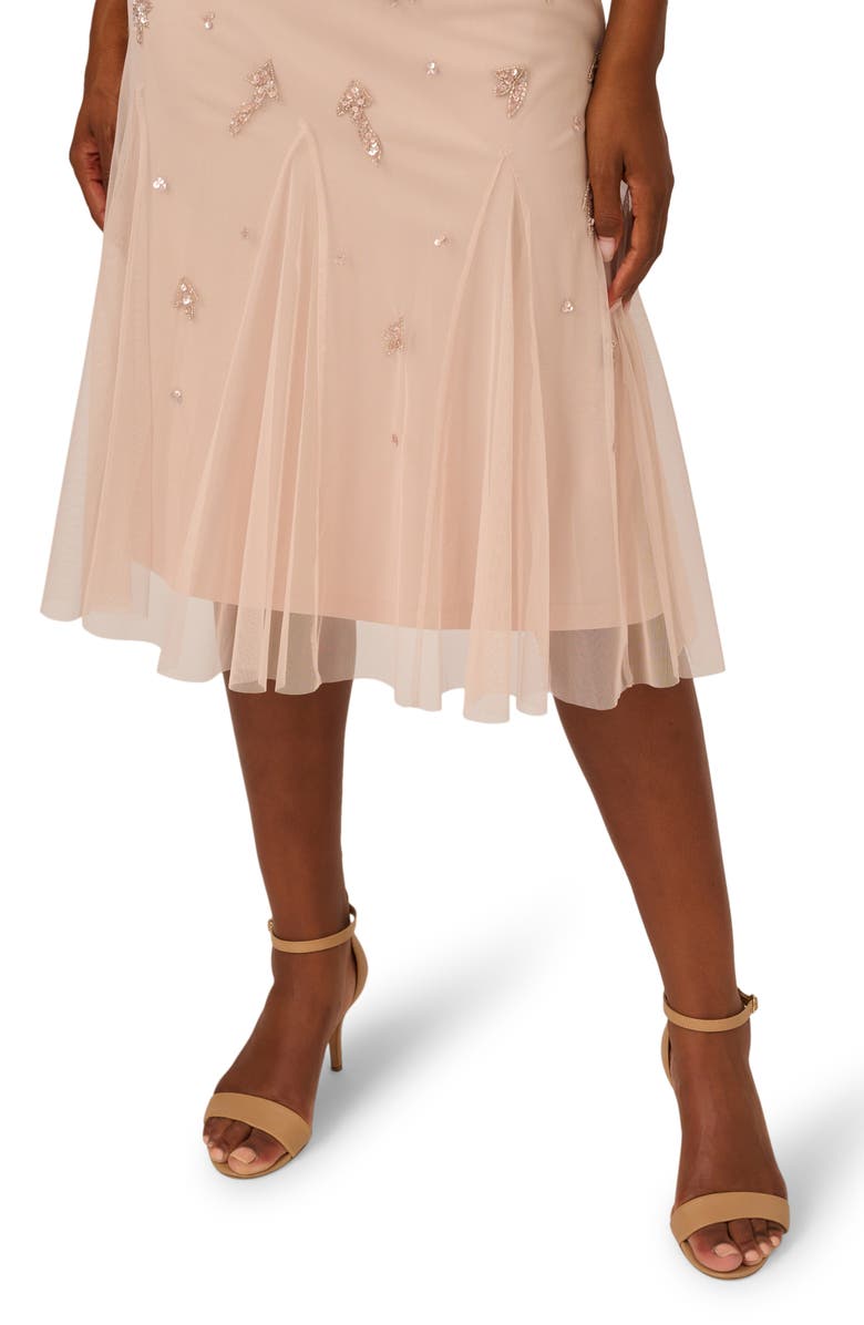 Adrianna Papell Beaded Mesh Godet Midi Cocktail Dress, Alternate, color, 