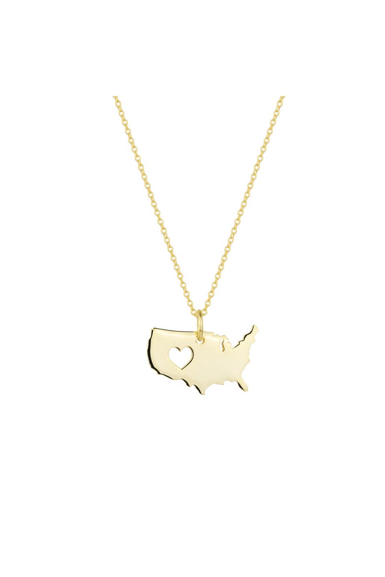 Love USA (America) Map Heart Necklace Sterling Silver, Main, color, Gold