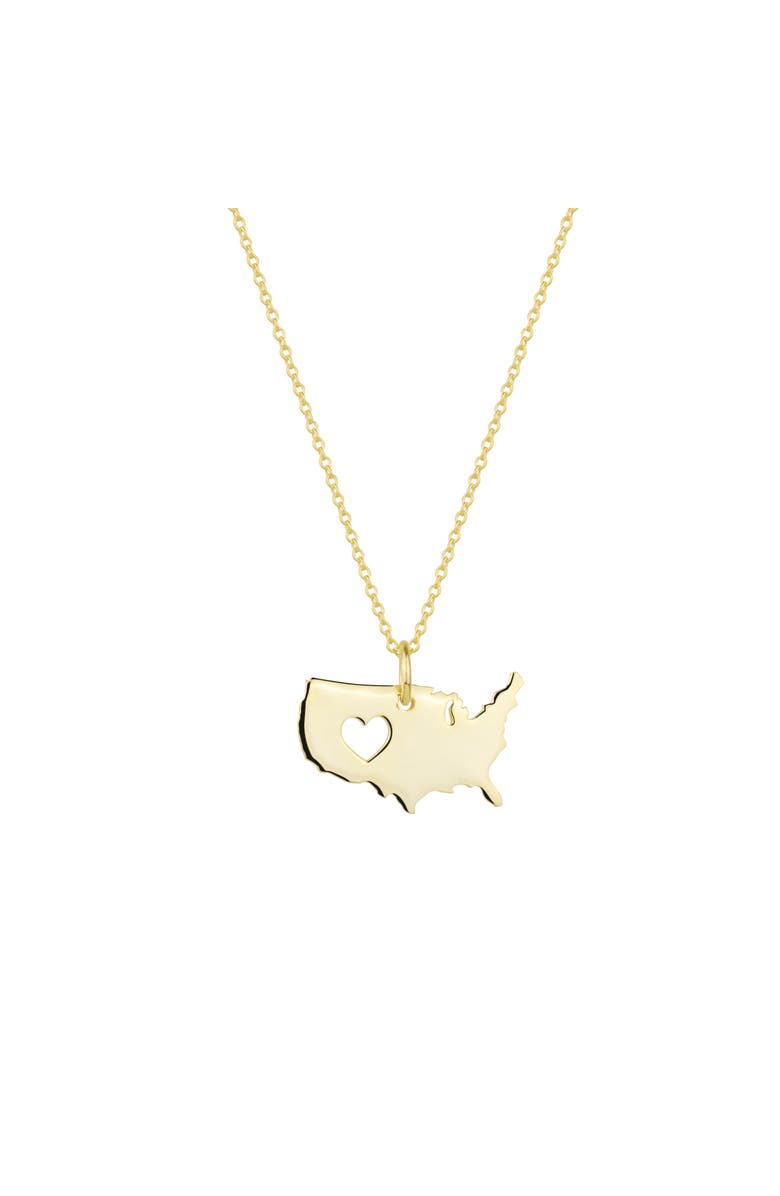 Spero London Love USA (America) Map Heart Necklace Sterling Silver, Main, color, Gold