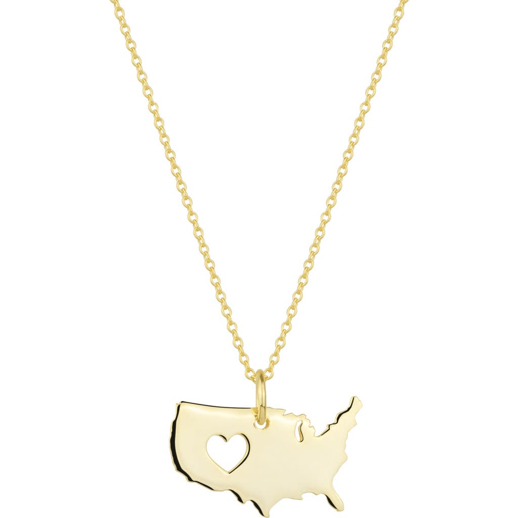 Spero London Love Usa (america) Map Heart Necklace Sterling Silver In Gold