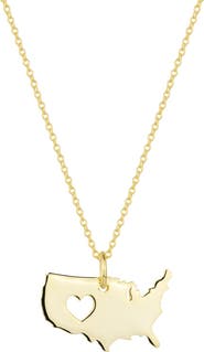 Spero London Love USA (America) Map Heart Necklace Sterling Silver