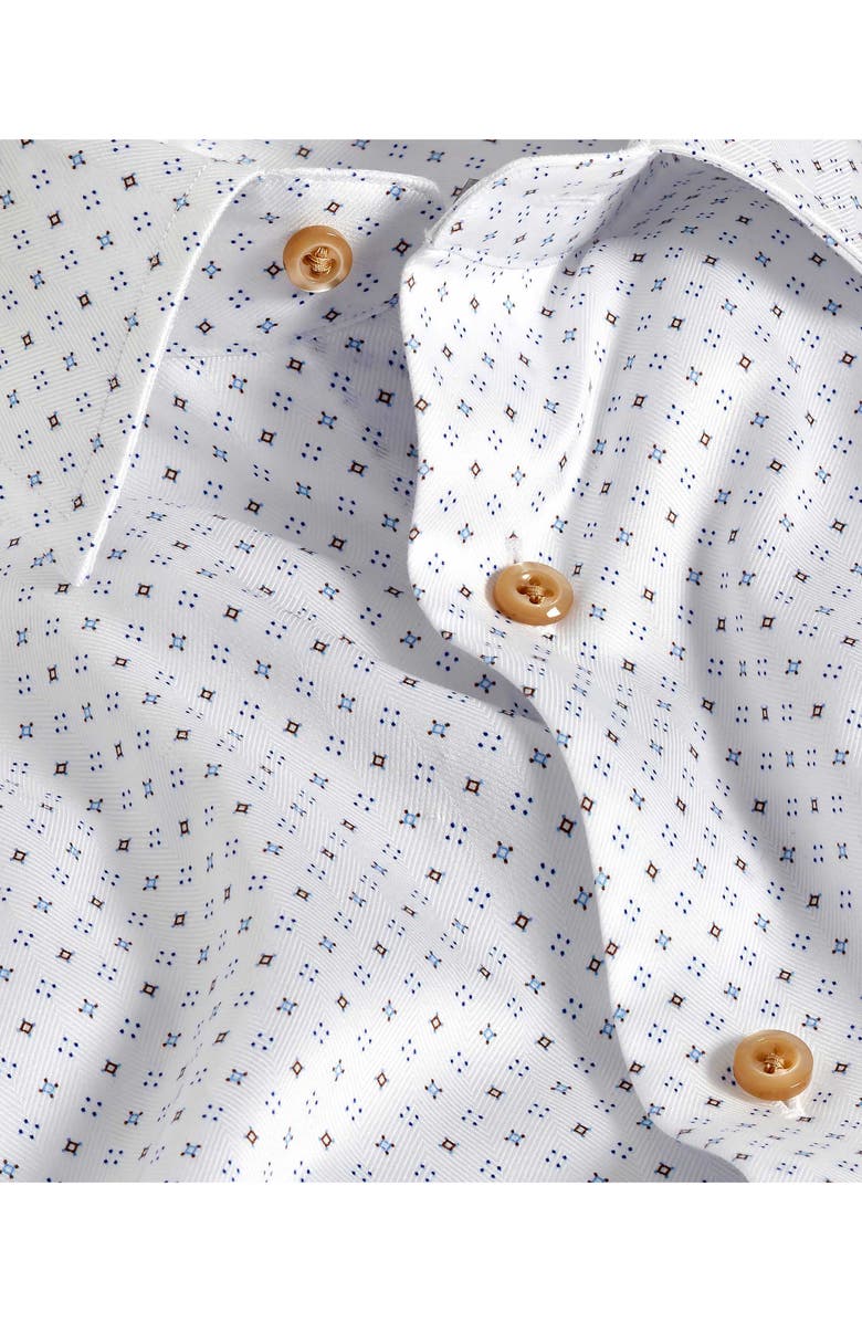 David Donahue Trim Fit Diamond Geometric Print Dress Shirt, Alternate, color, White/ Chocolate