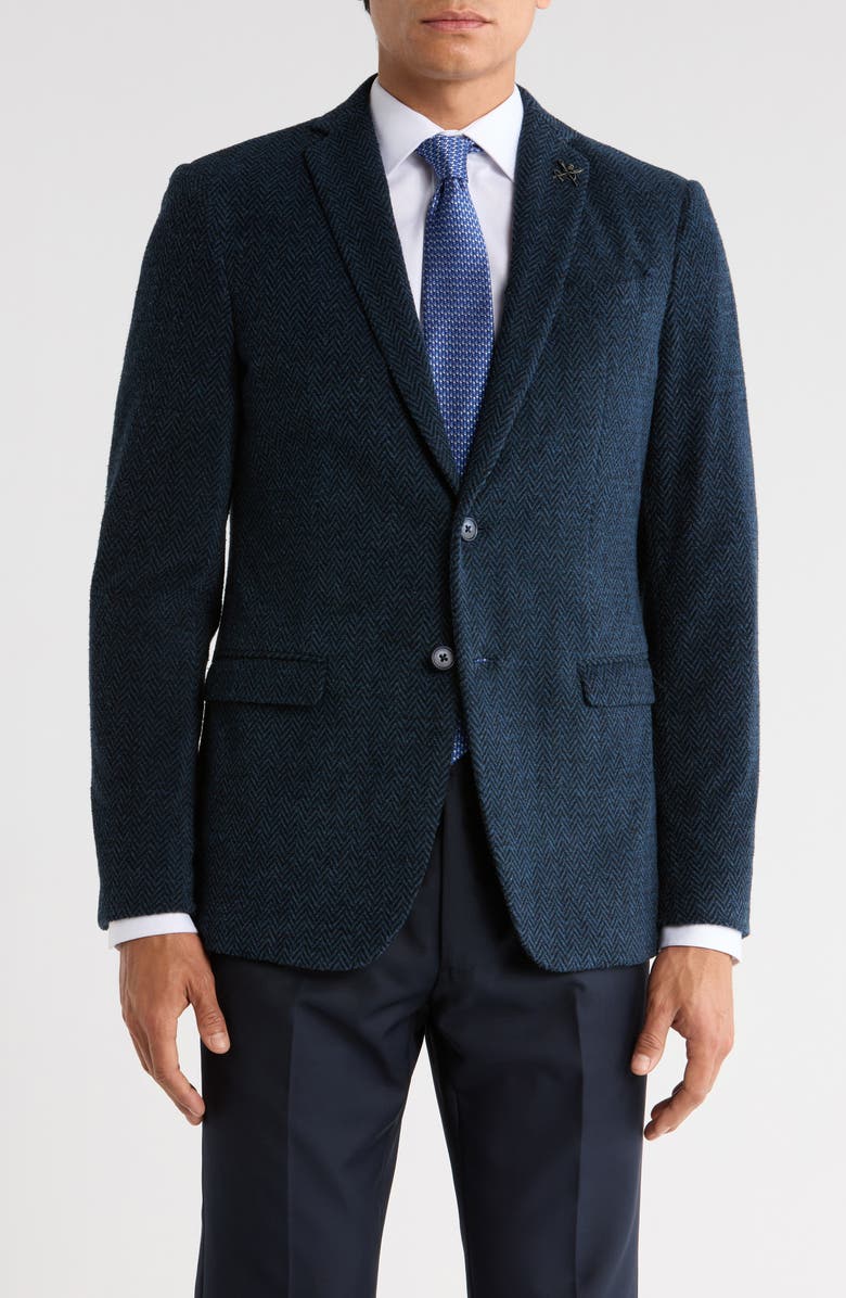 John Varvatos Star USA Herringbone Sport Coat, Main, color, Blue/ Black