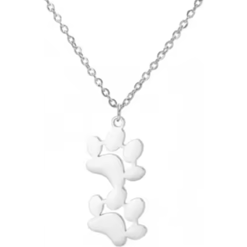 Hollywood Sensation Everpaw Double Paw Print Gold Plated Necklace In Silver
