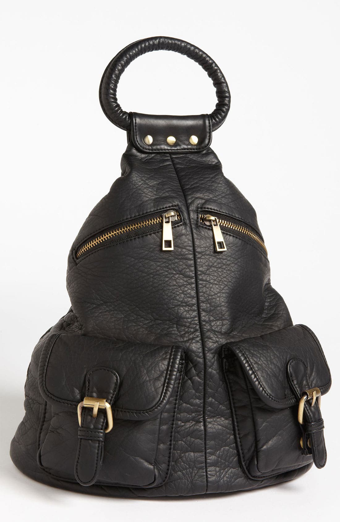 Faux Leather Backpack, Main, color, BLACK/ BURNT GOLD