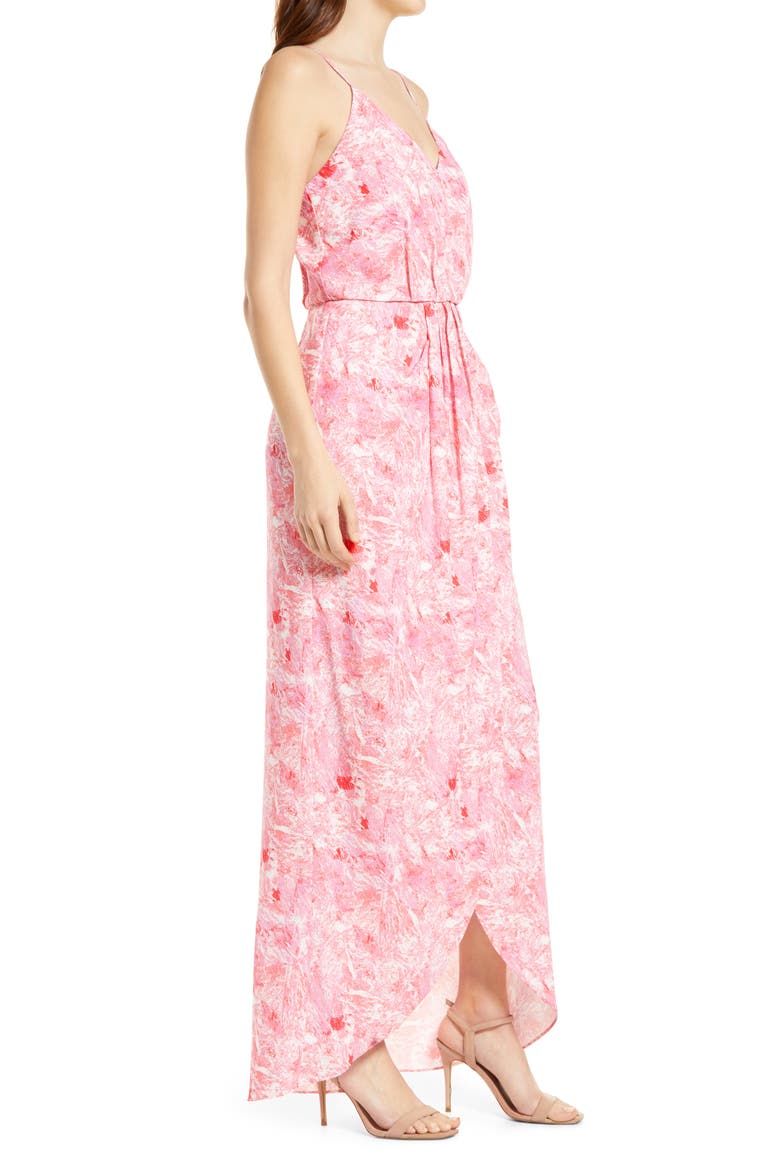 Faux Wrap Camisole Dress, Alternate, color, PINK- RED SPLATTER PAINT