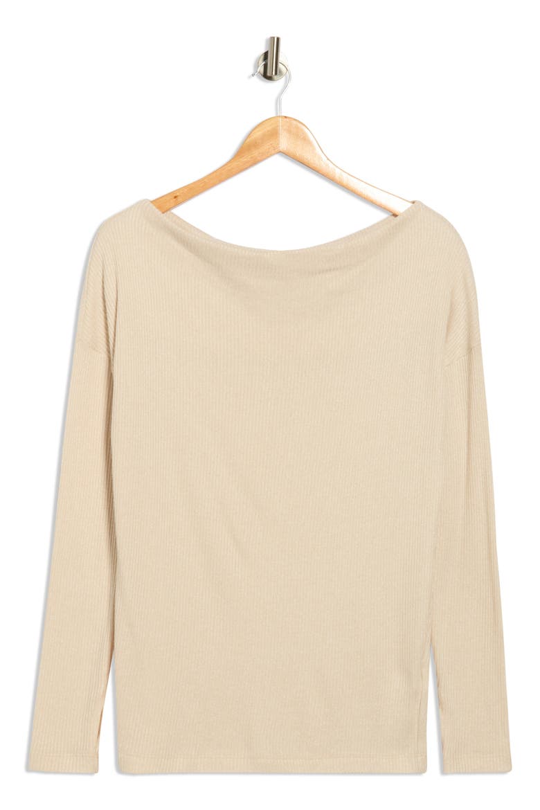 Off the Shoulder Long Sleeve Rib Knit Top, Alternate, color, SEASHELL