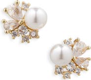 NORDSTROM RACK Cubic Zirconia Crown Faux Pearl Stud Earrings