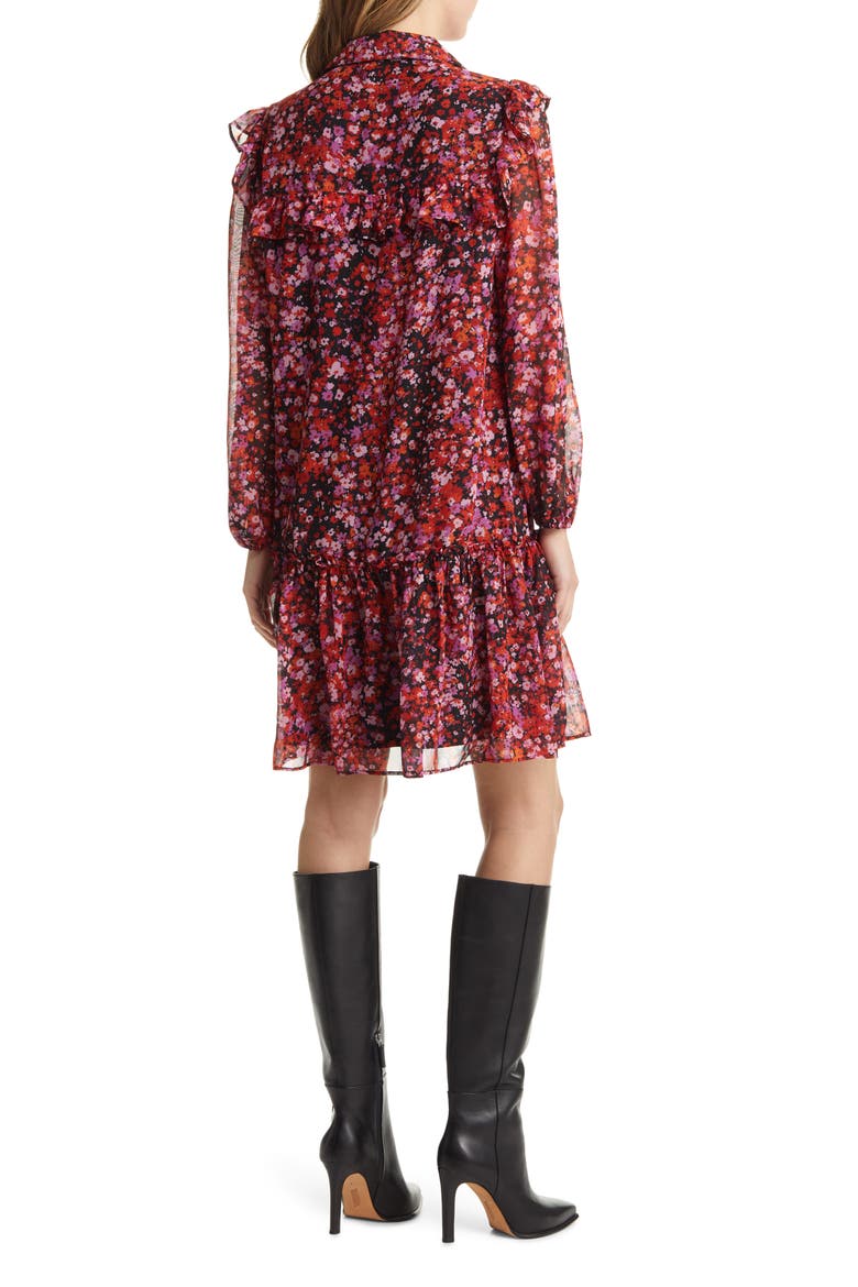 Floral Print Ruffle Long Sleeve Shirtdress, Alternate, color, BLACK MULTI
