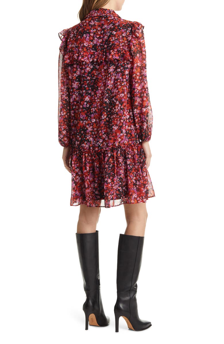 Julia Jordan Floral Print Ruffle Long Sleeve Shirtdress, Alternate, color, Black Multi