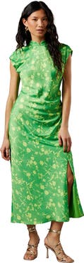 Warehouse Crinkle Satin Button Side Midi Dress