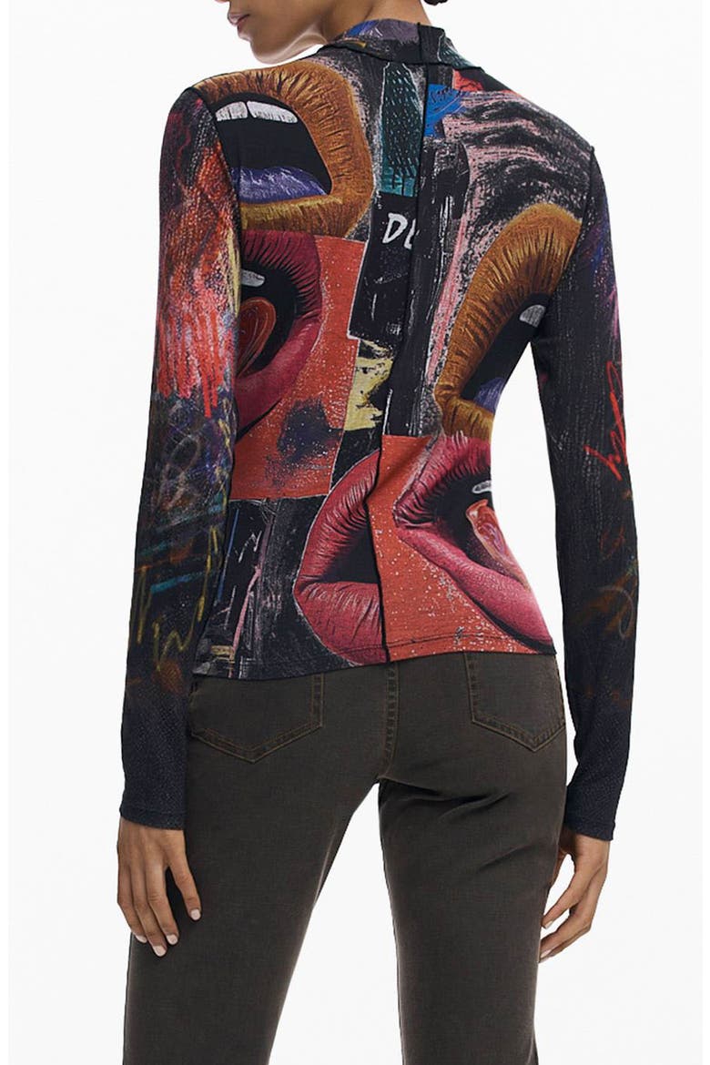 Long Sleeve Lip Print Top, Alternate, color, BLACK